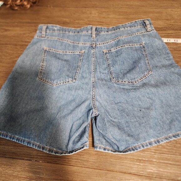Mango Mid-rise denim bermuda shorts with pleats damaged Blue Size 12 - Picture 16 of 16